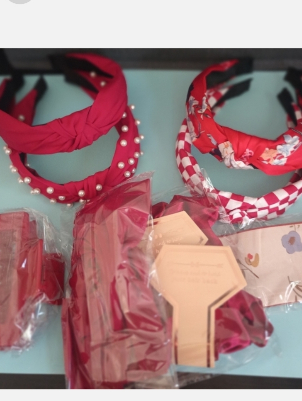 Red Knot & Pearl Headband Set